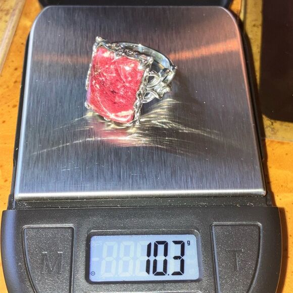 Norwegian Thulite Sterling Silver Cocktail Ring Size 8 - Picture 9 of 9